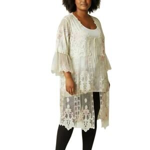 Origami Layered Floral Lace Chiffon Kimono Top - XL